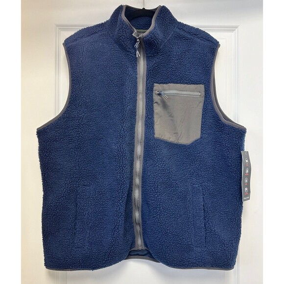 GRAYS PEAK Outdoor Fleece Vest Mens XL Navy Blue Full Zip Fleece Sherpa Pockets - Picture 1 of 4